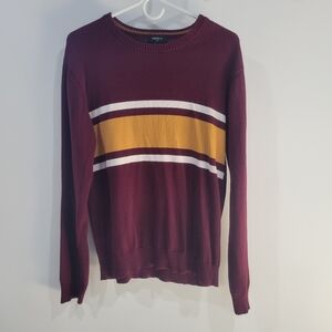 Forever 21 Men's Burgundy Sweater with Yellow (Gold) Stripe / Size Small